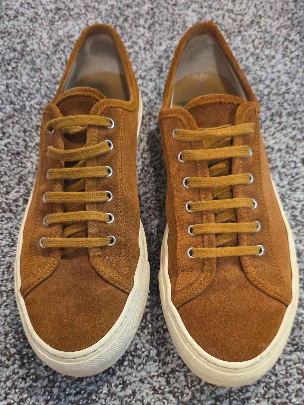 Common Projects Suede Low-Top Sneakers in Cognac.